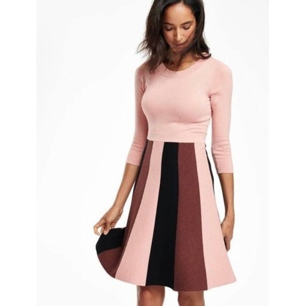 BODEN Rosemary Sparkle Knit Fit N' Flare Dress Pink Chocolate Brown US Size 6